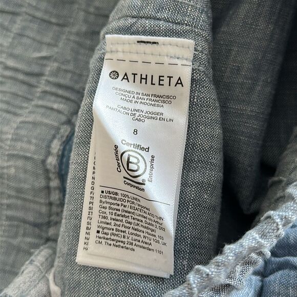 Athleta Cabo Linen Jogger Pants Chambray Blue Size 8 100% Linen Zip Pockets - Picture 9 of 14